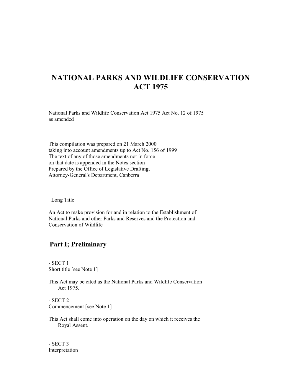 National Parks and Wildlife Conservation Act 1975