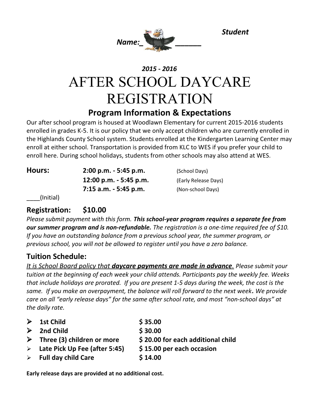 After School Daycare Registration