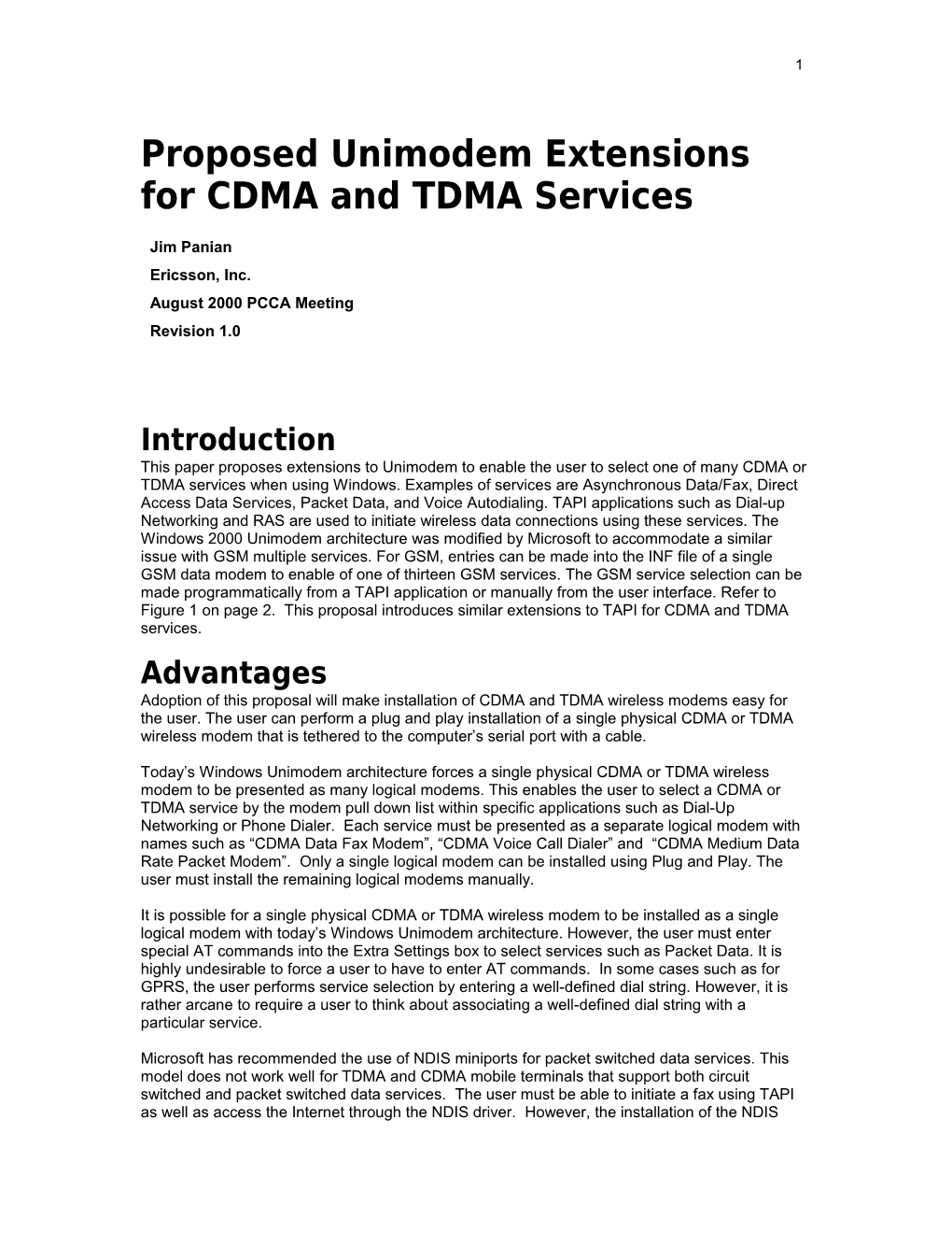 Recommendations for Unimodem Updates for CDMA and TDMA Data Services