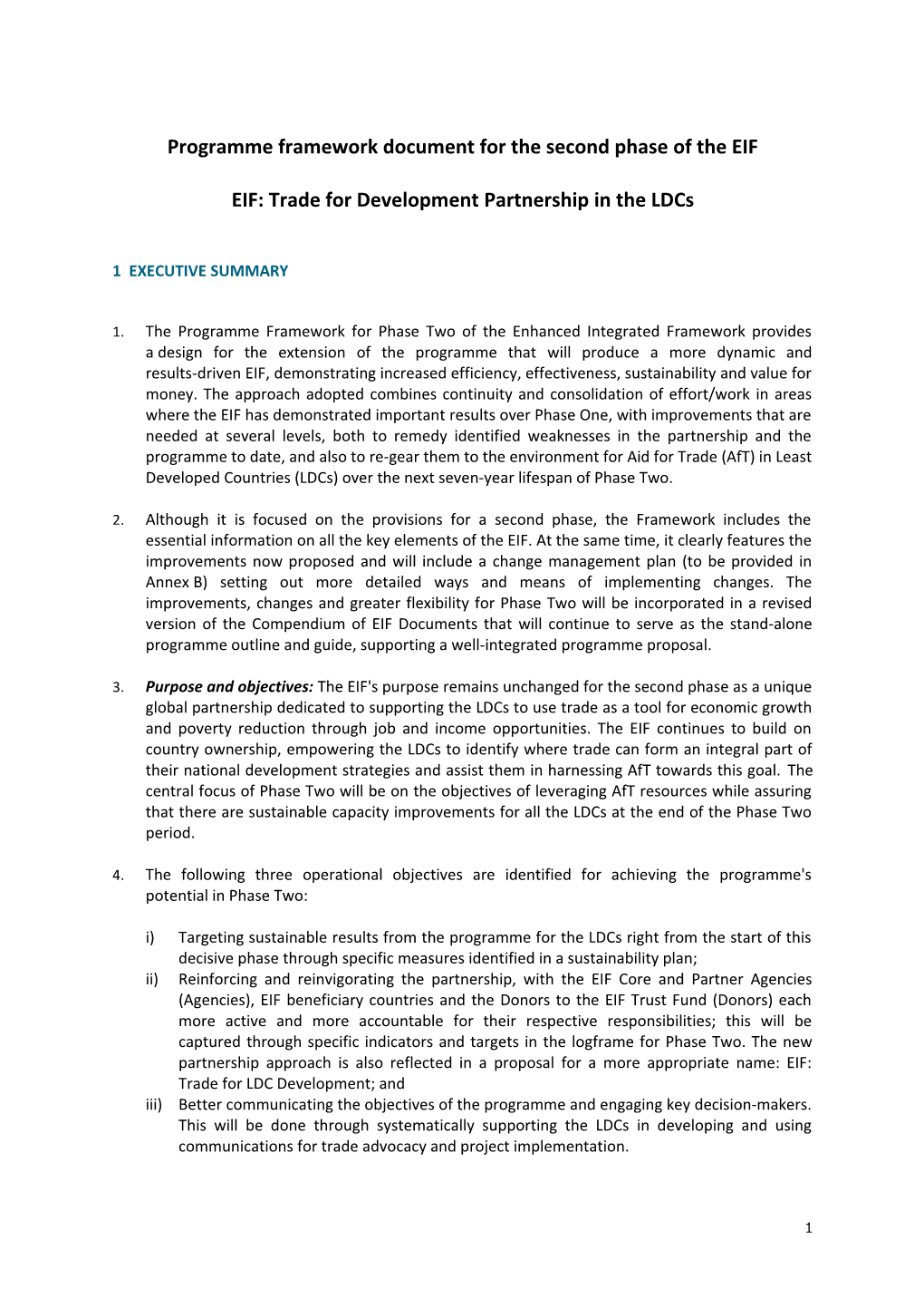 Programme Framework Document for the Second Phase of the EIF