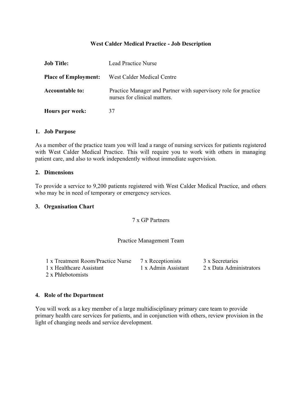West Calder Medical Practice - Job Description