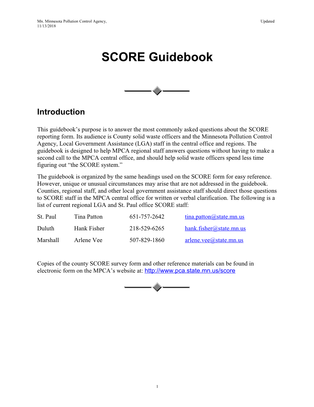 SCORE Guidebook, Second Draft