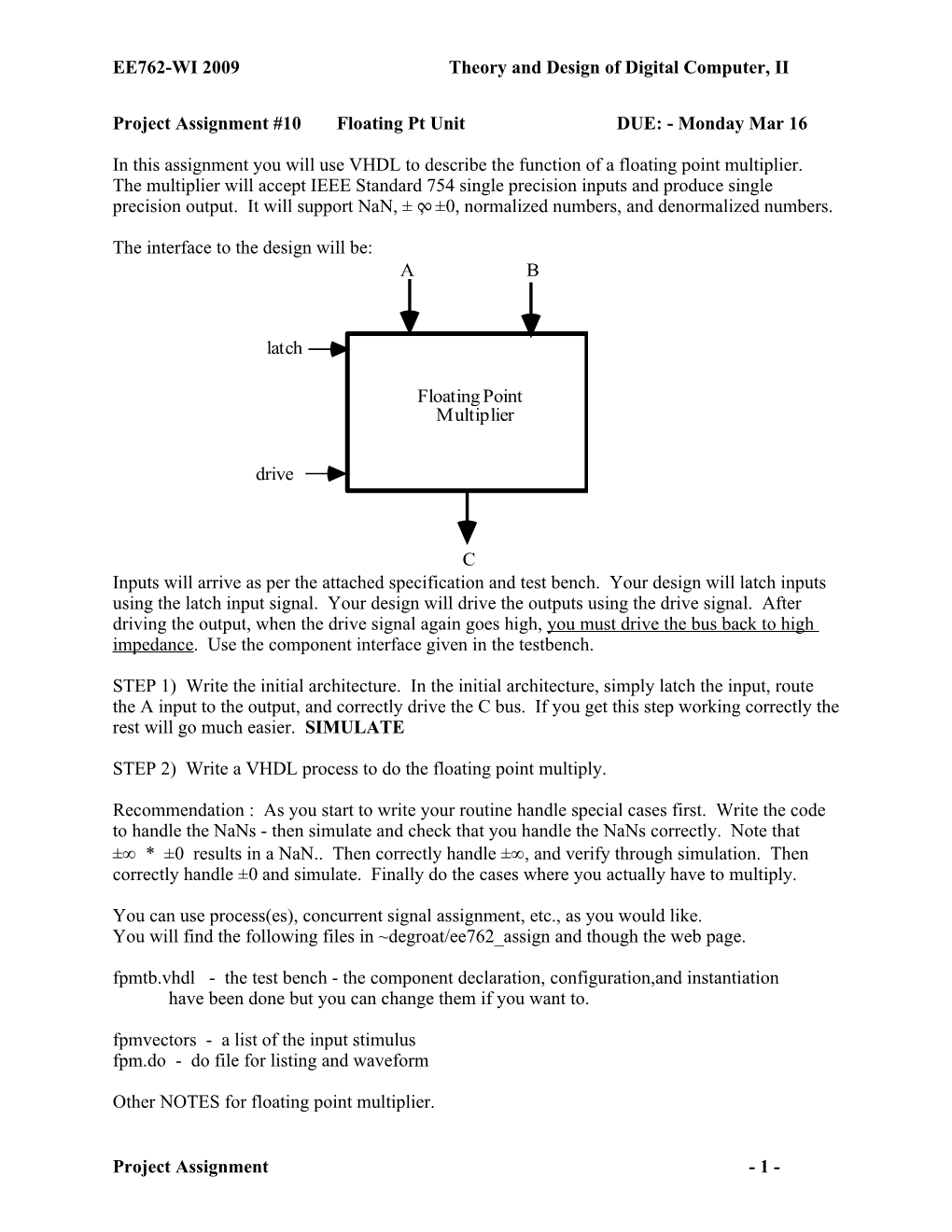 EE762-WI 2009 Theory and Design of Digital Computer, II