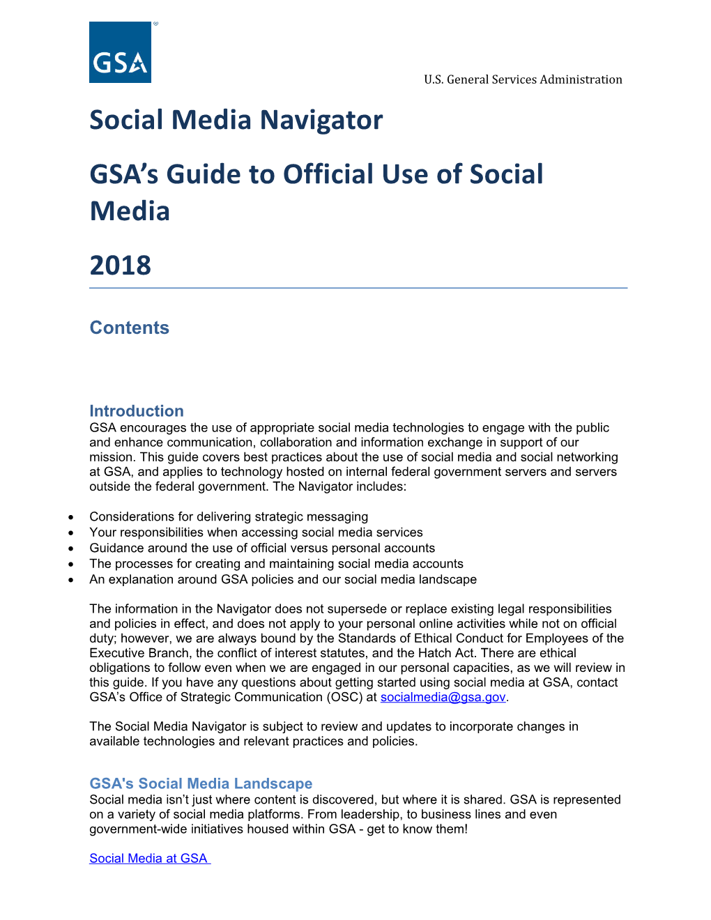 GSA Social Media Navigator 2018