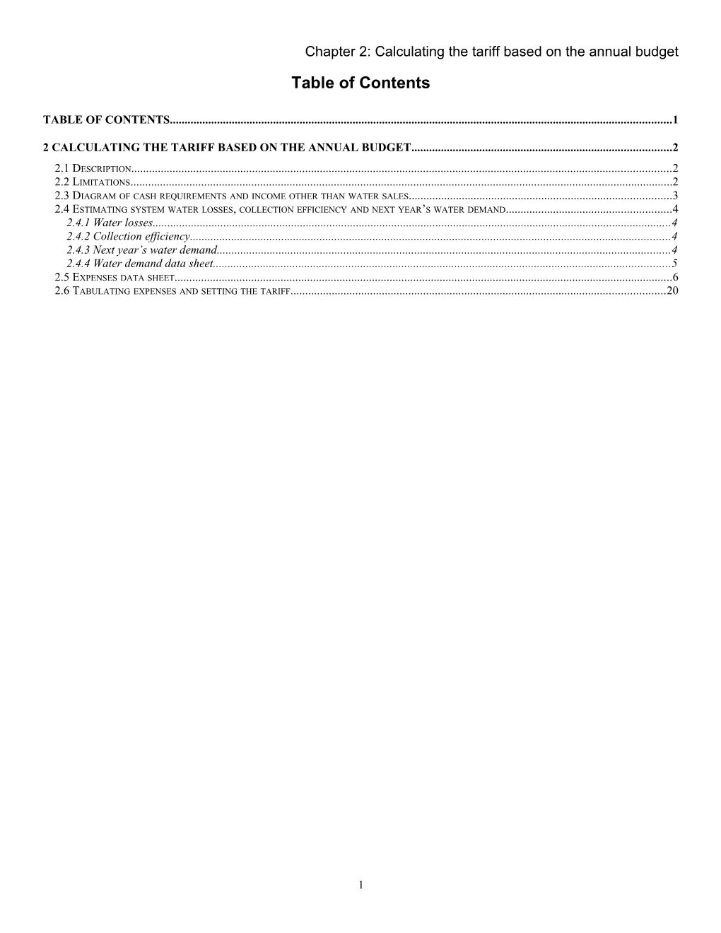 Chapter 2: Calculating the Tariff Based on the Annual Budget