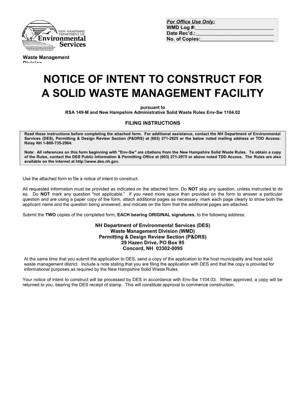 Notice of Intent to Construct For