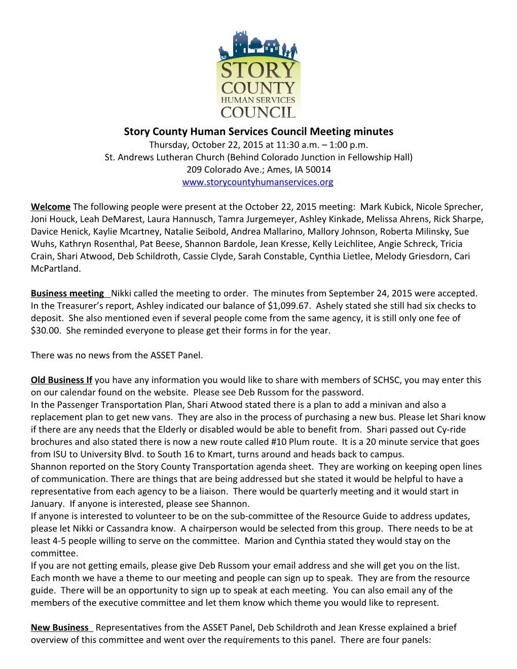 Story County Human Services Council Meetingminutes