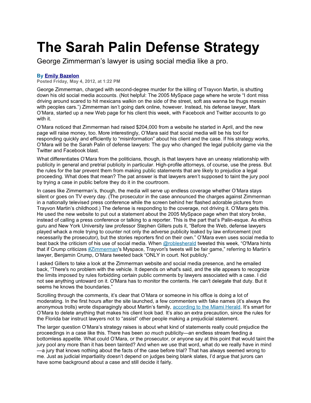 The Sarah Palin Defense Strategy