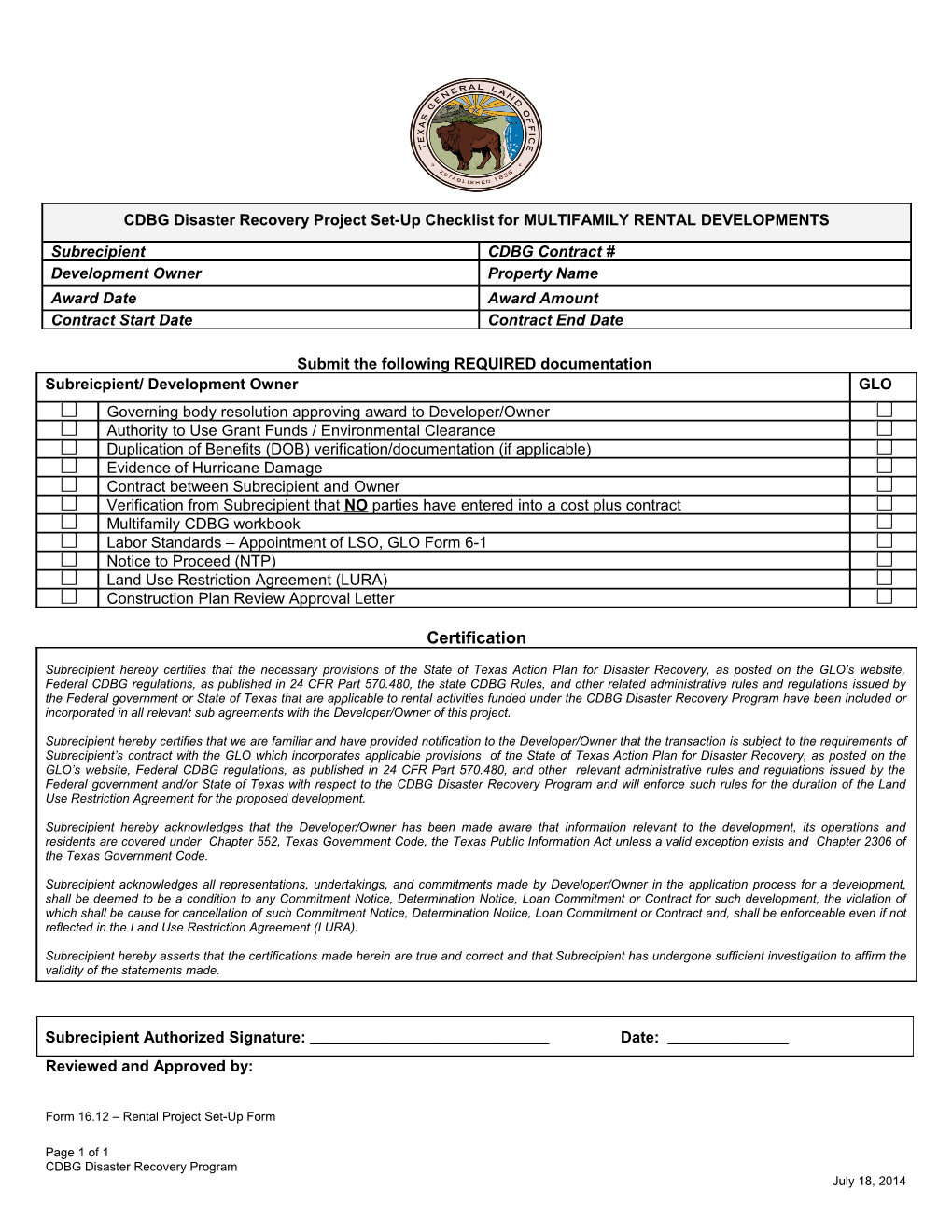 Project Setup Checklist for Multifamily Rental Developments