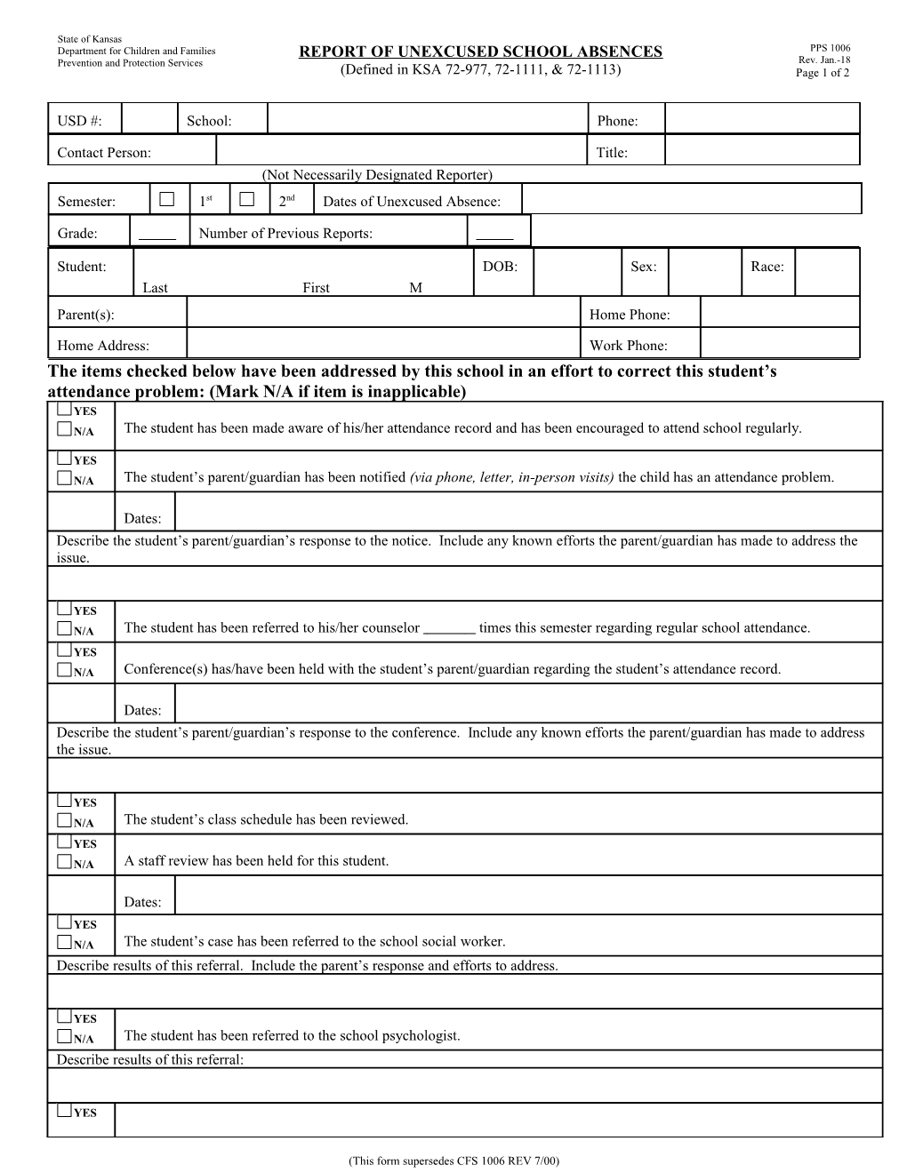 Report of Unexcused School Absences