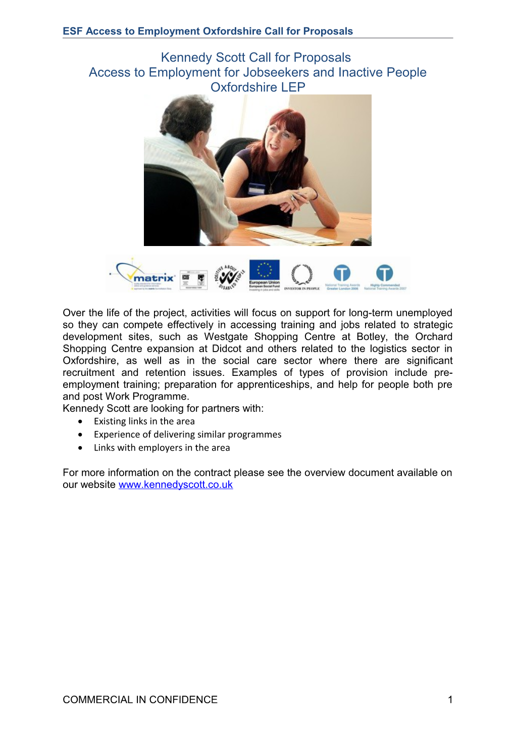 ESF Access to Employment Oxfordshire Call for Proposals