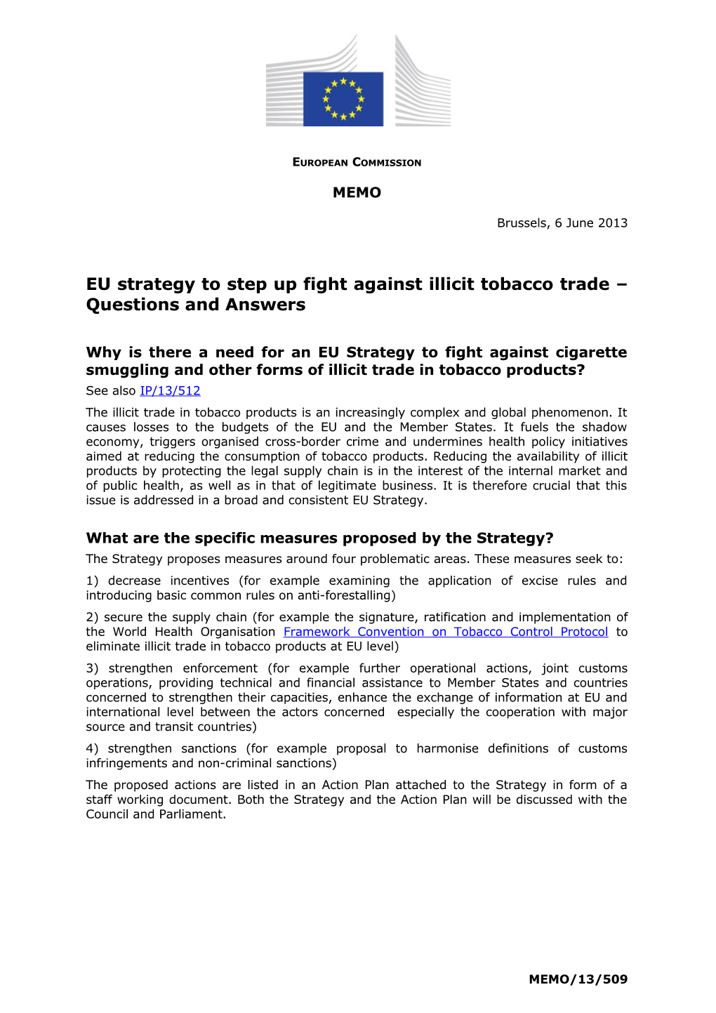 EU Strategy to Step up Fight Against Illicit Tobacco Trade Questions and Answers