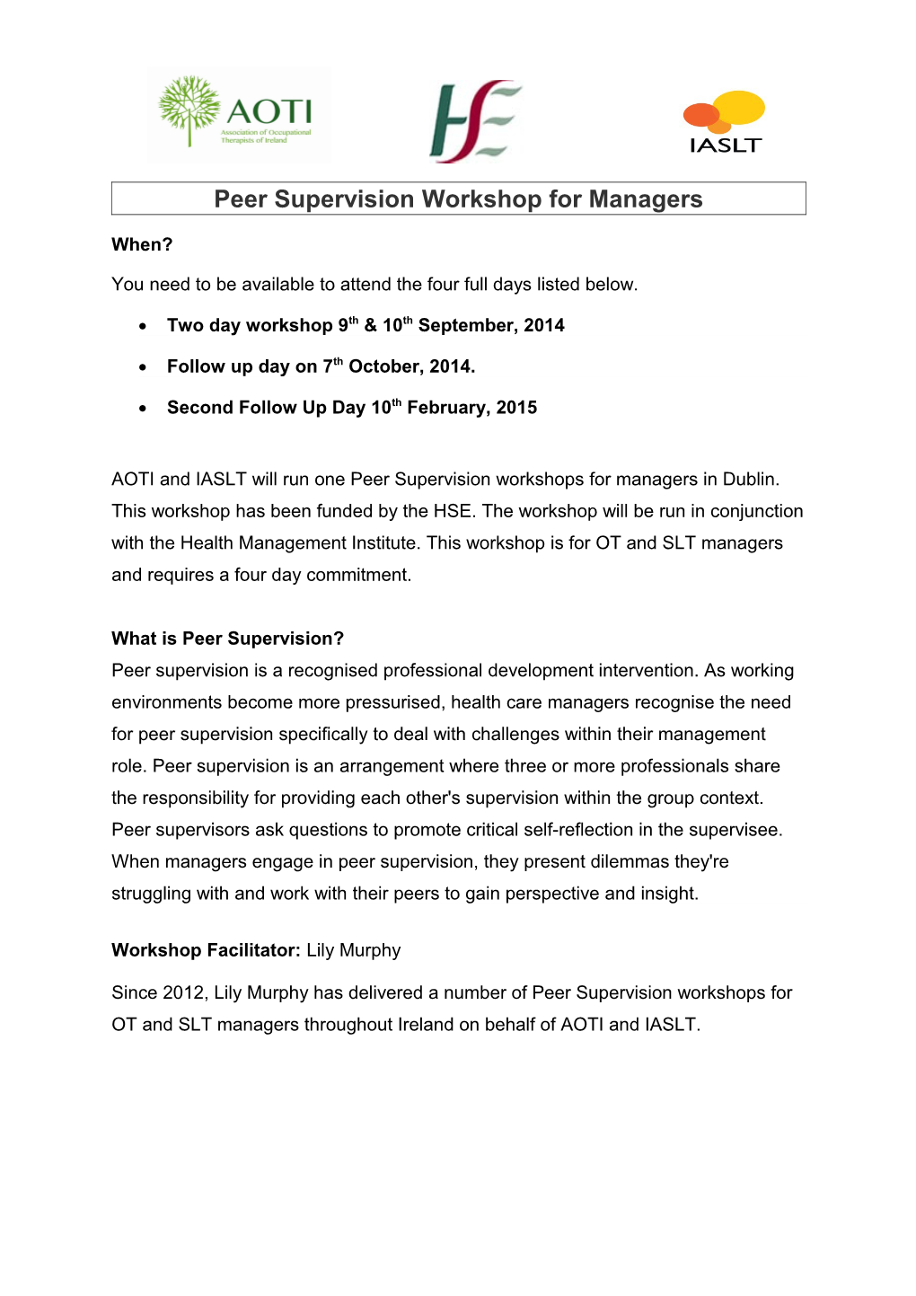 Peer Supervision Workshop for Managers