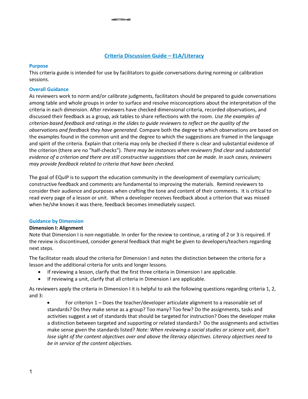 Criteria Discussion Guide ELA/Literacy