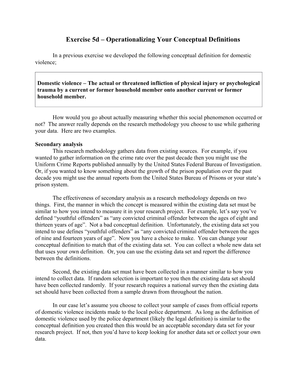 Exercise 5D Operationalizing Your Conceptual Definitions