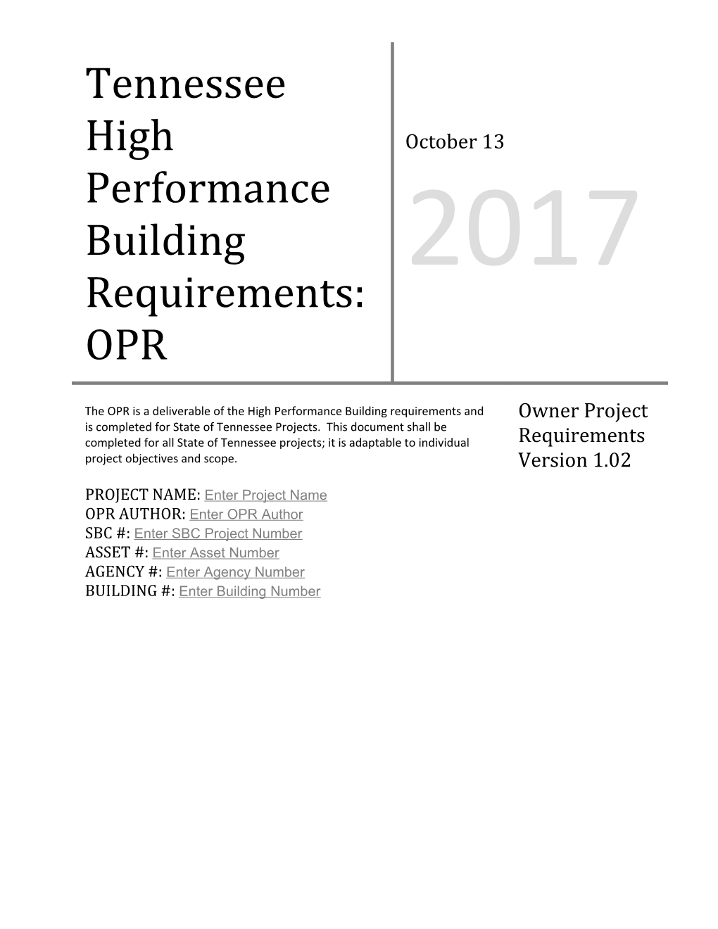 Tennessee High Performance Building Requirements: OPR