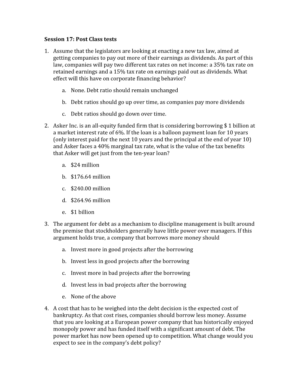 Session 17:Post Class Tests