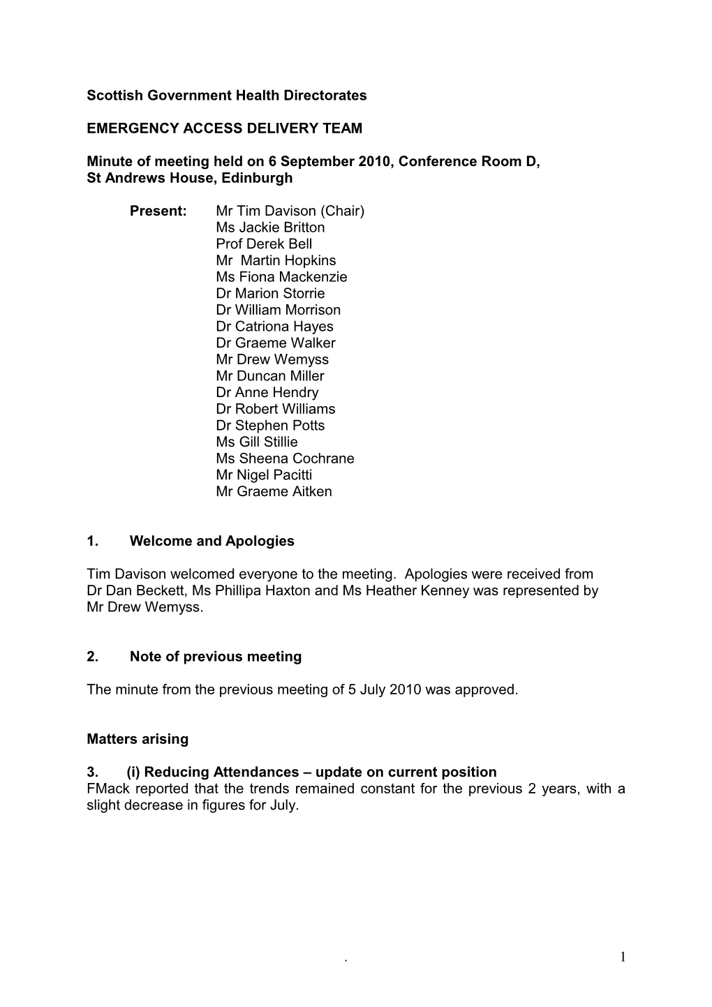 EADT Note of Meeting Held on Monday 3Rd November 2008