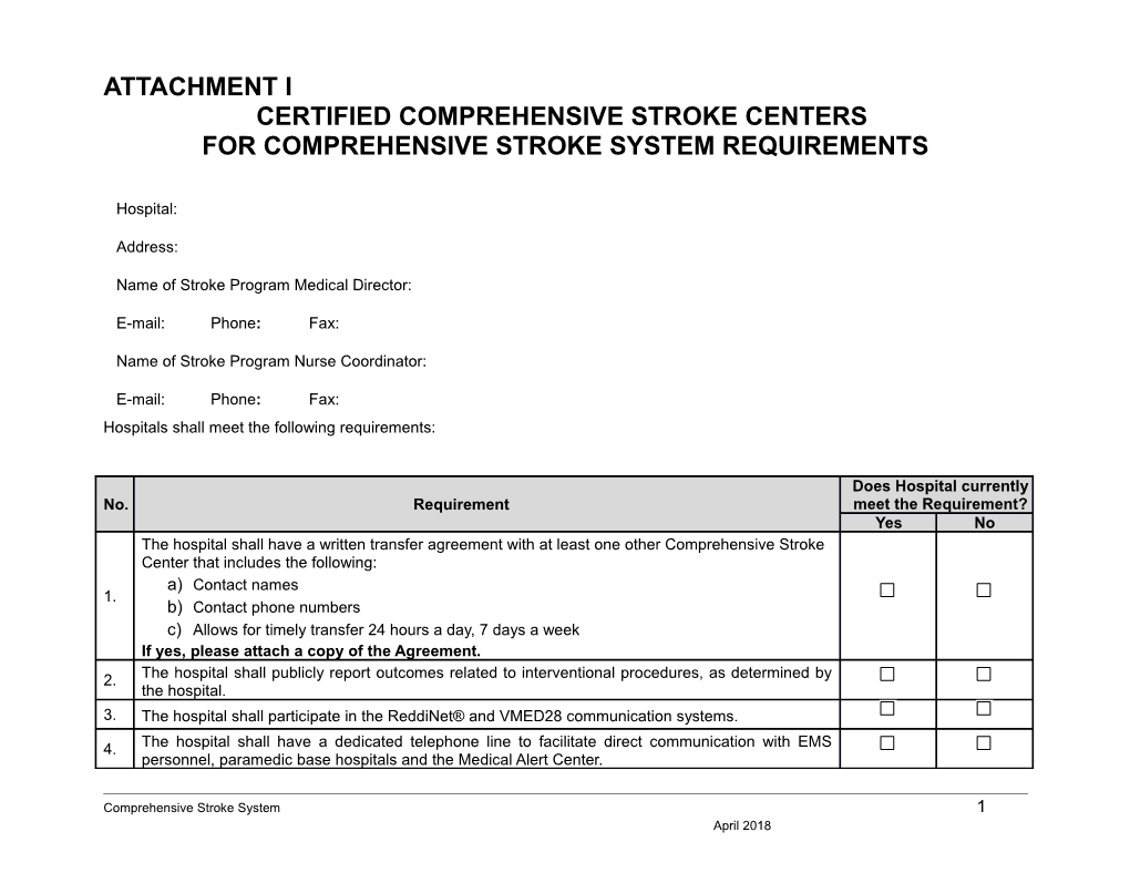 For Comprehensive Stroke System Requirements
