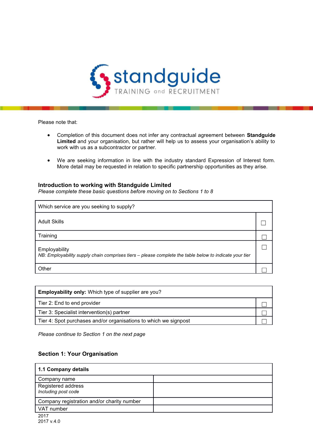 Expression of Interest to Work with Standguide Limited