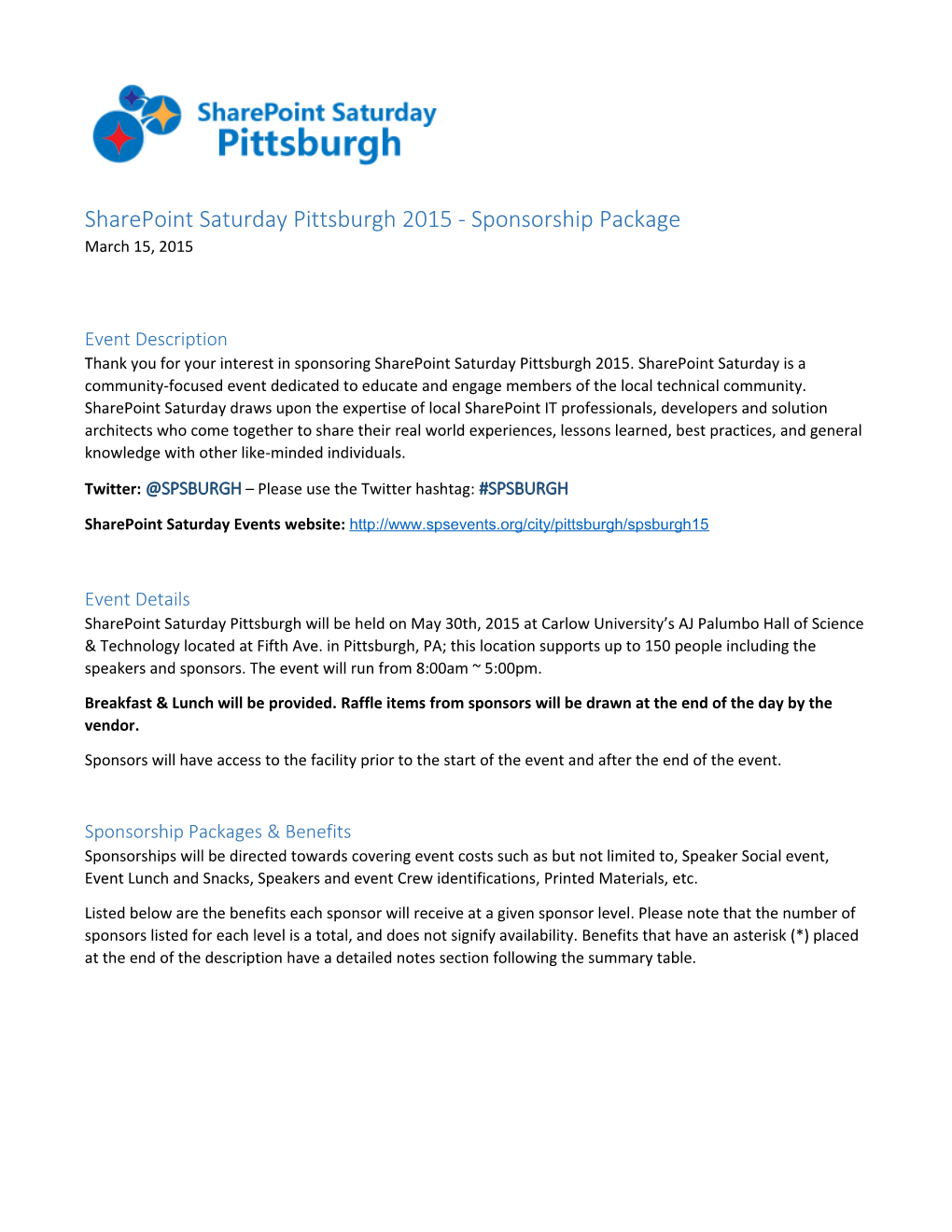 Sharepoint Saturday Pittsburgh Sponsor Package