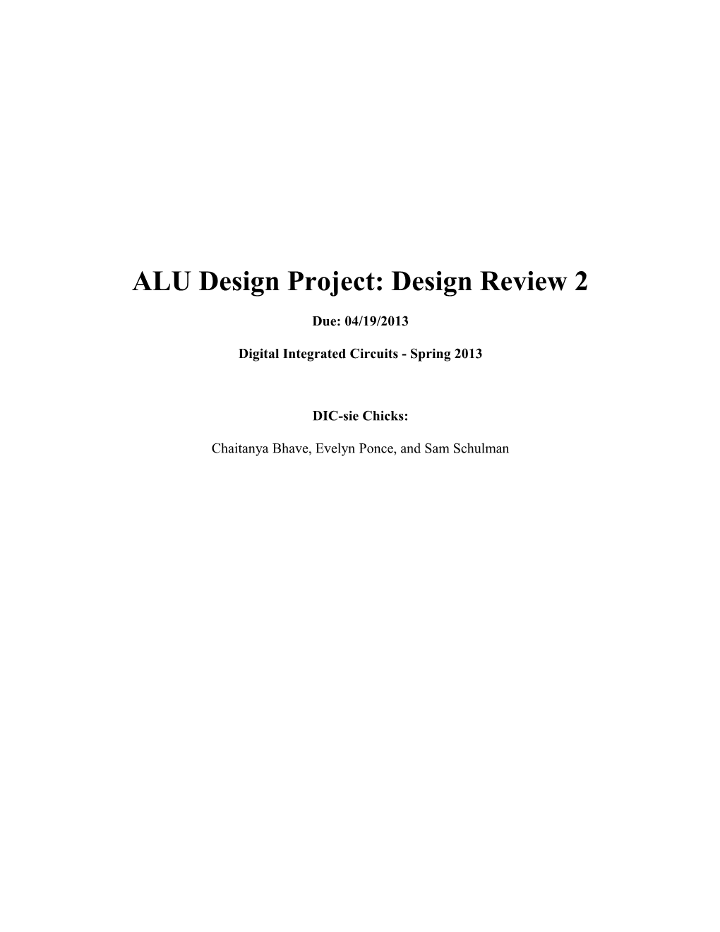 ALU Design Project: Design Review 2