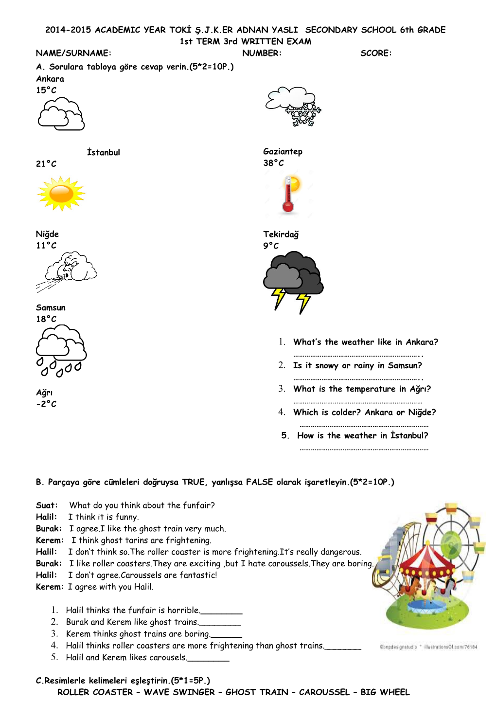 2014-2015 ACADEMIC YEAR TOKİ Ş.J.K.ER ADNAN YASLI SECONDARY SCHOOL 6Th GRADE