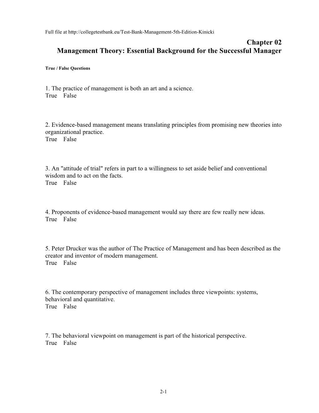 Chapter 02 Management Theory: Essential Background for the Successful Manager