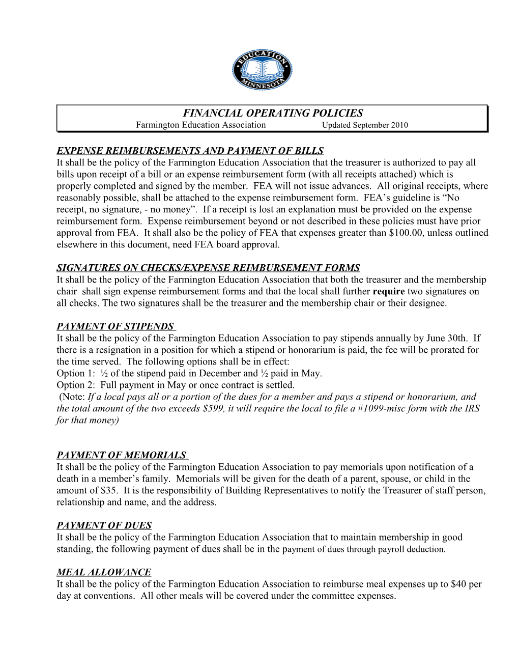 Sample Operating Policies