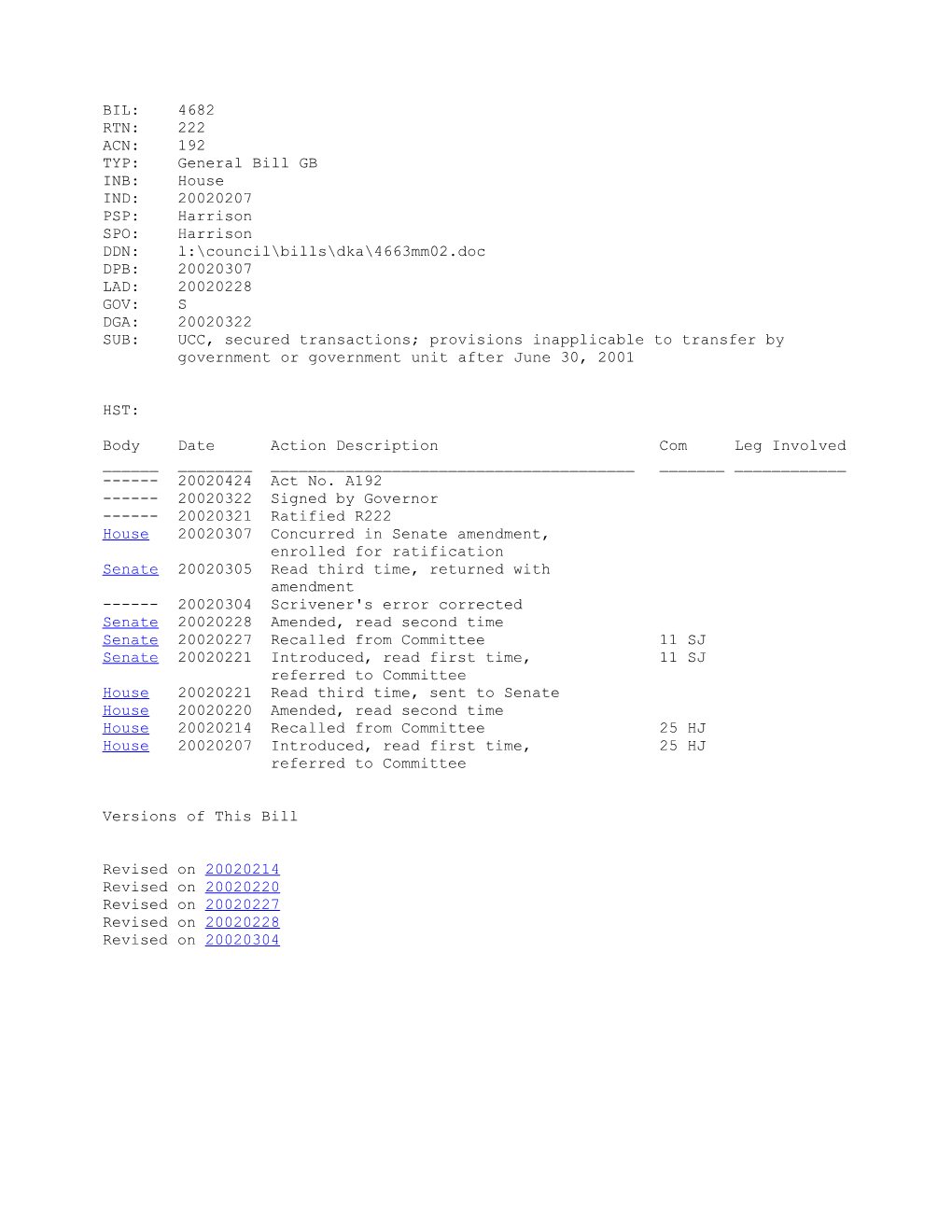 2001-2002 Bill 4682: UCC, Secured Transactions; Provisions Inapplicable to Transfer By