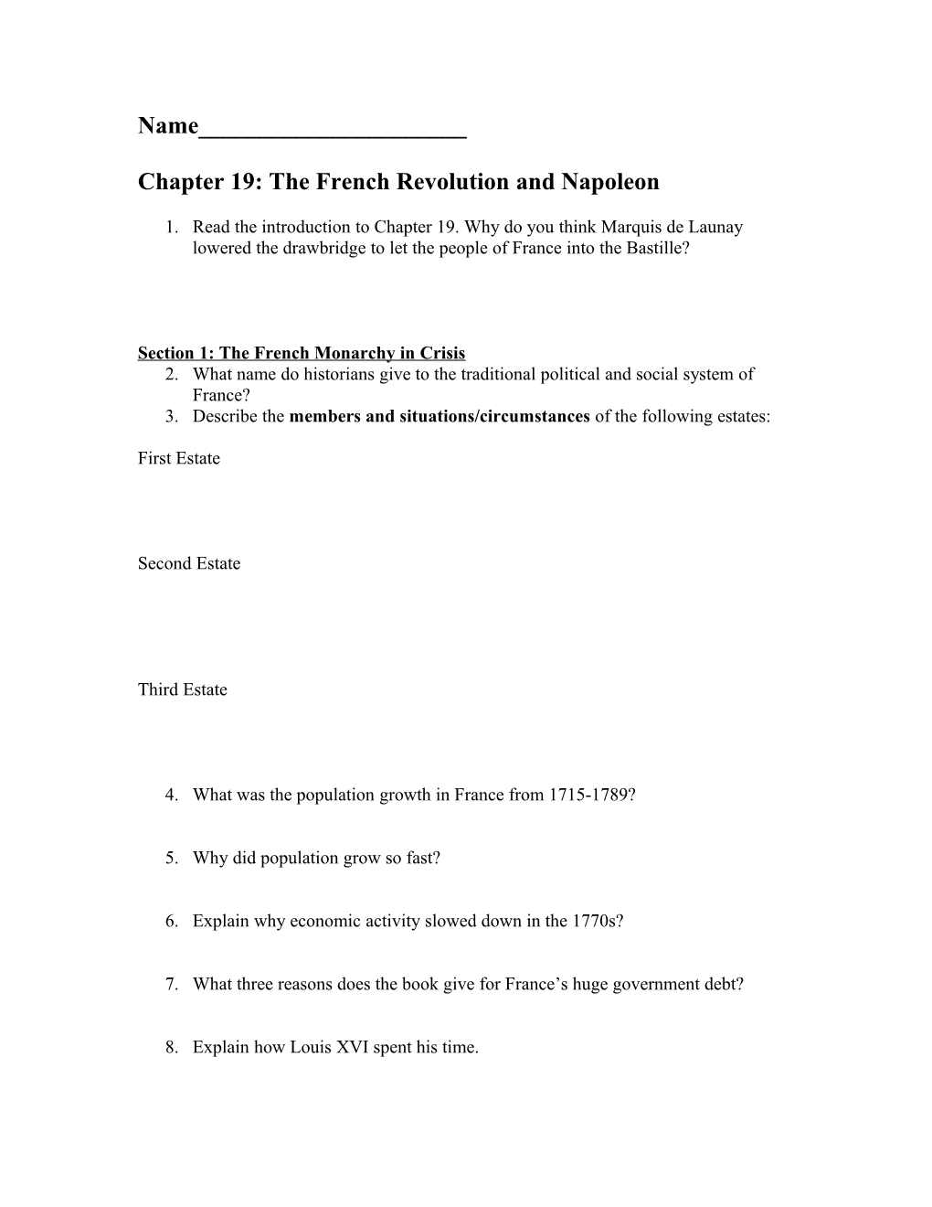 Chapter 19: the French Revolution and Napoleon