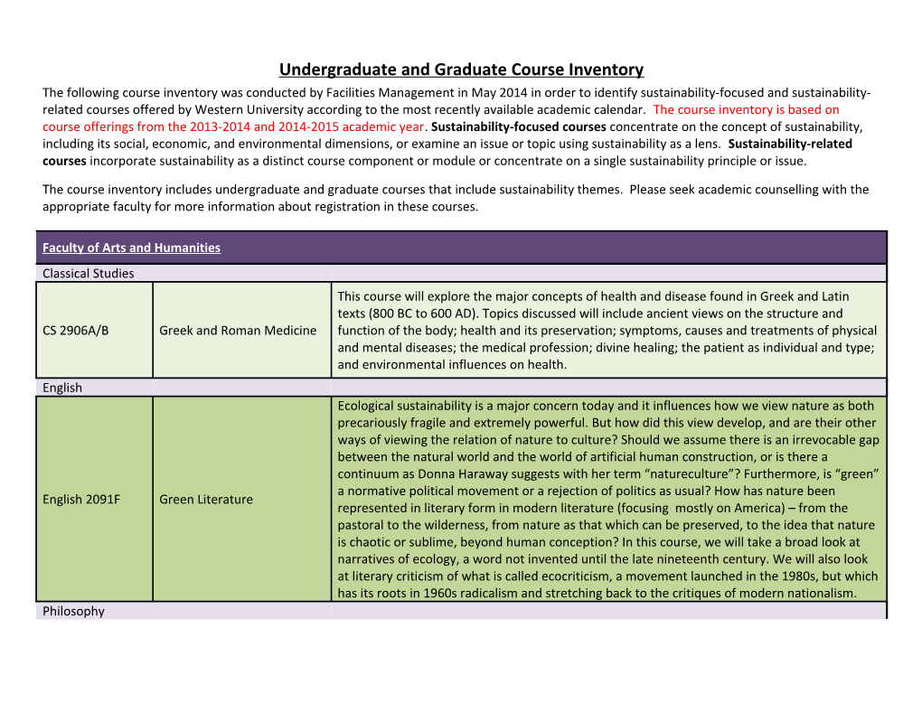 Undergraduate and Graduate Course Inventory
