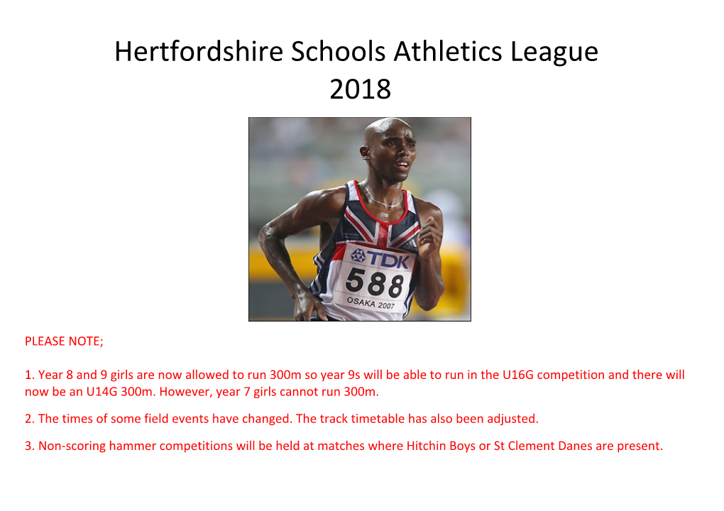 Hertfordshire Schools Athletics League 2018