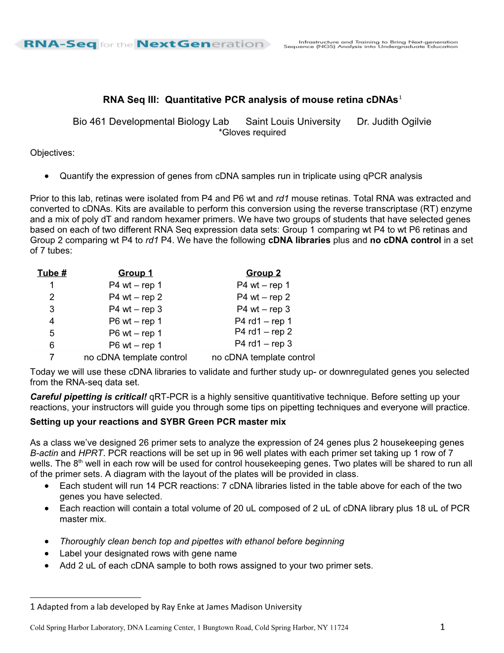 RNA Seq III: Quantitative PCR Analysis of Mouse Retina Cdnas 1