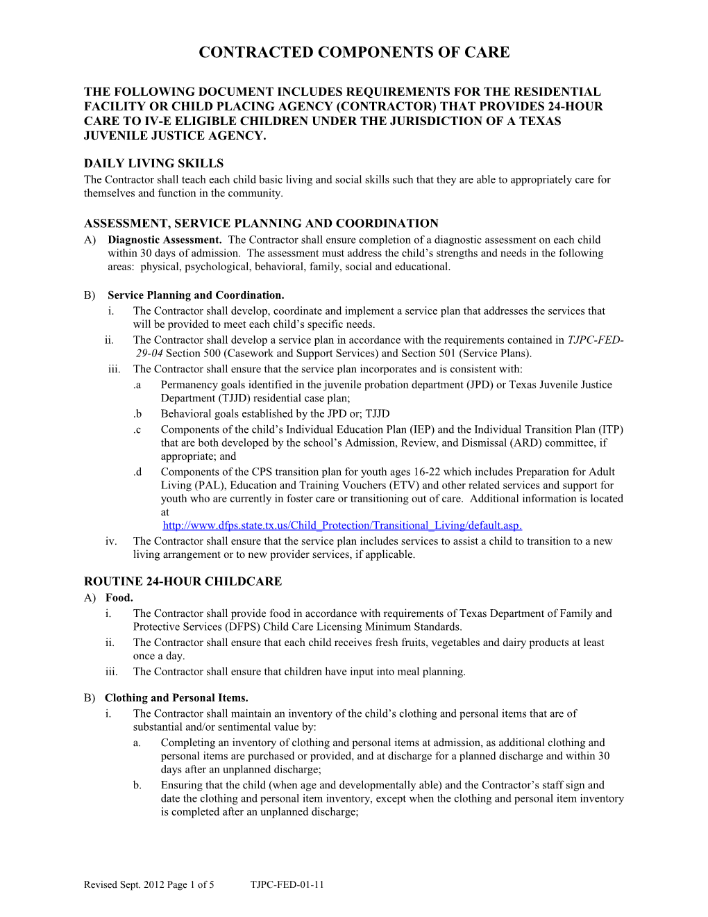 Contracted Components of Care