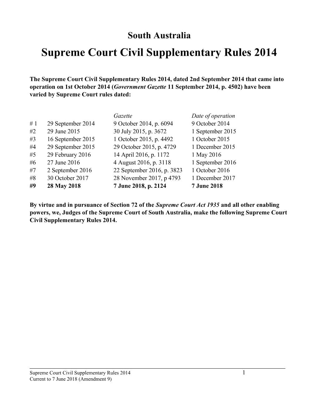 Supreme Court Civil Supplementary Rules 2014