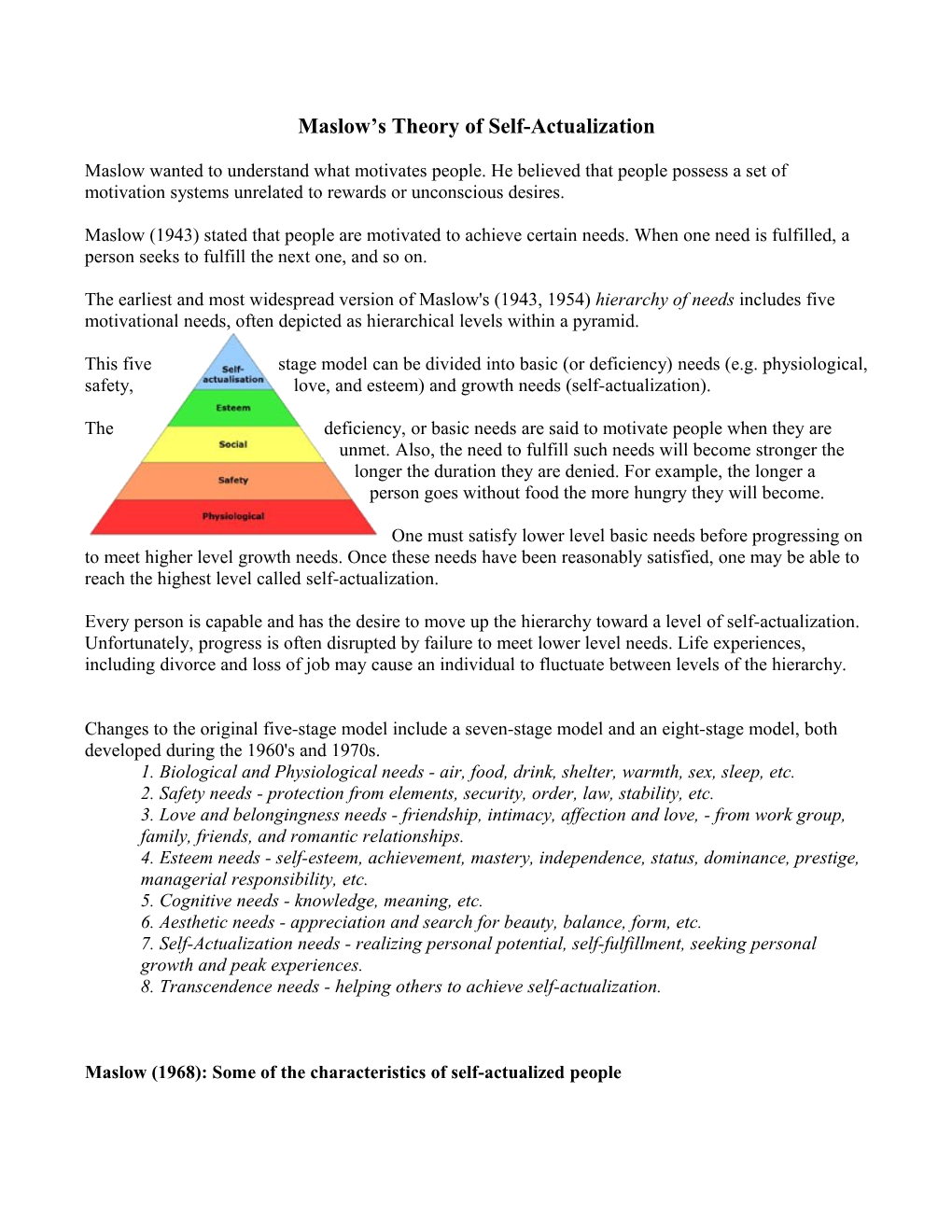 Maslow S Theory of Self-Actualization