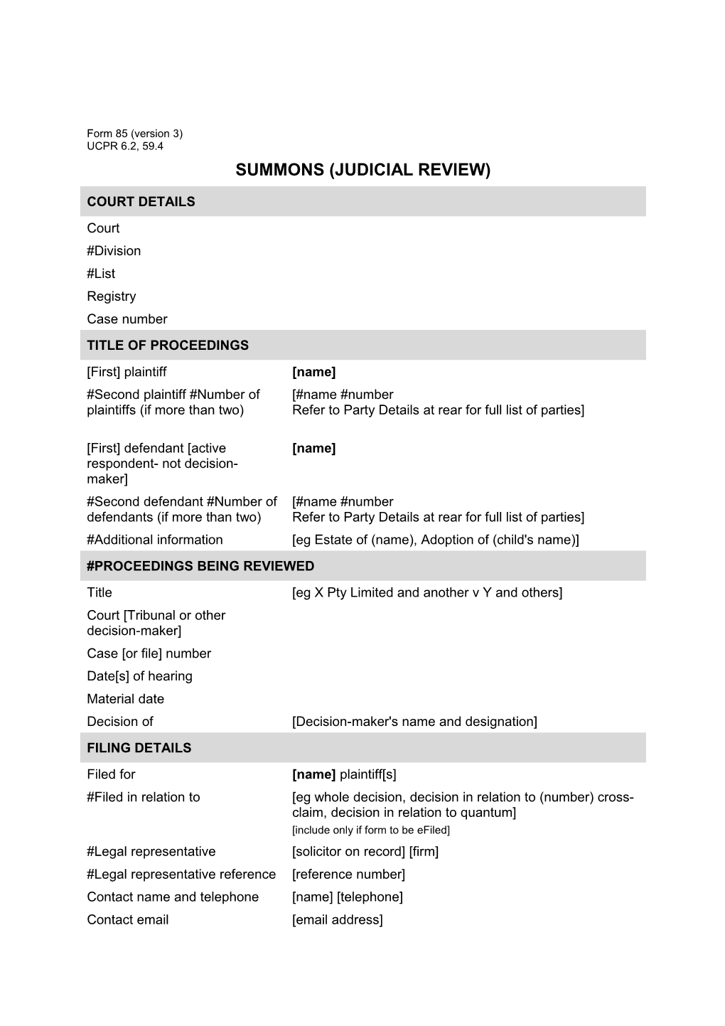 NSW UCPR Form 4A - Summons - Filing Party Legally Represented