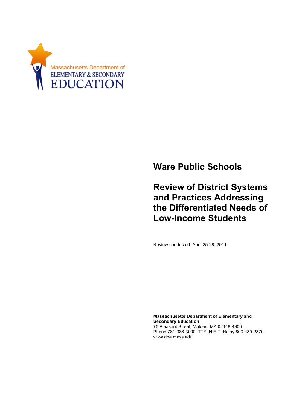 Ware Differentiated Needs (Low-Income) Review Report, 2011 Onsite