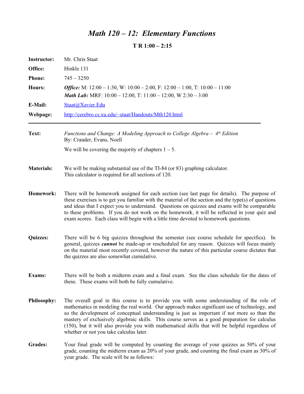 Math 120 31 & 41 Elementary Functions (Precalculus)