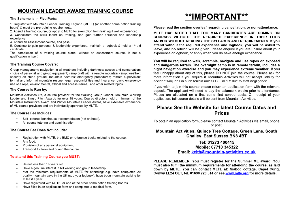 Mountain Walking Leader Training Course