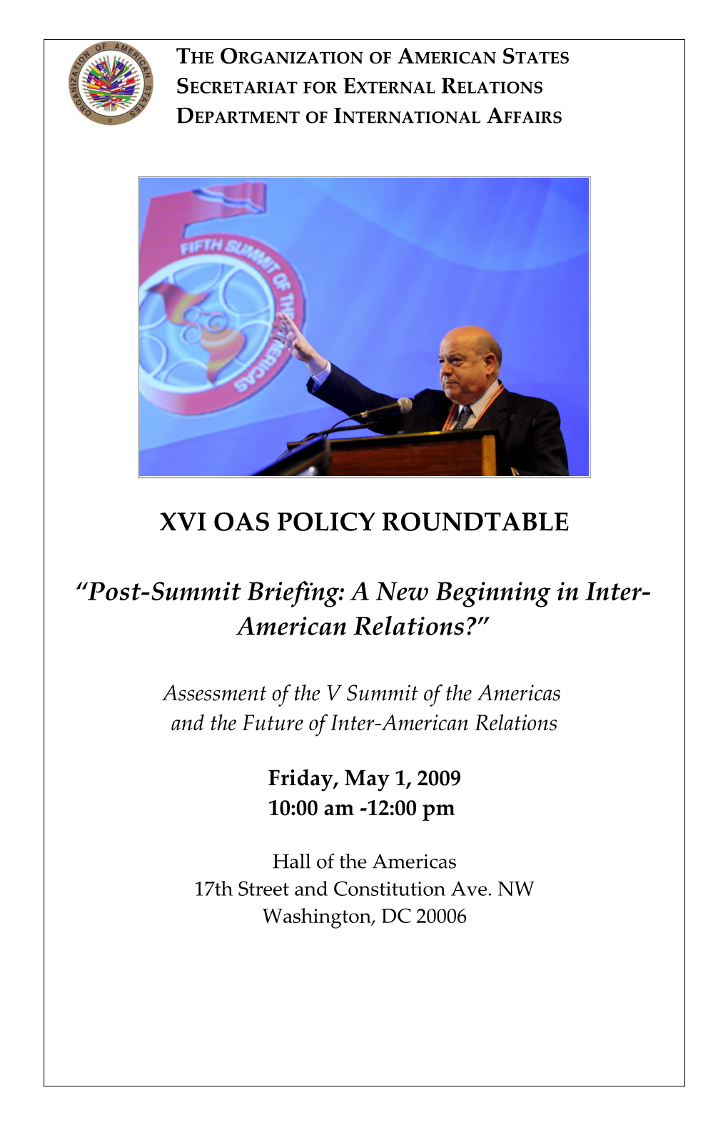 Xvi Oas Policy Roundtable