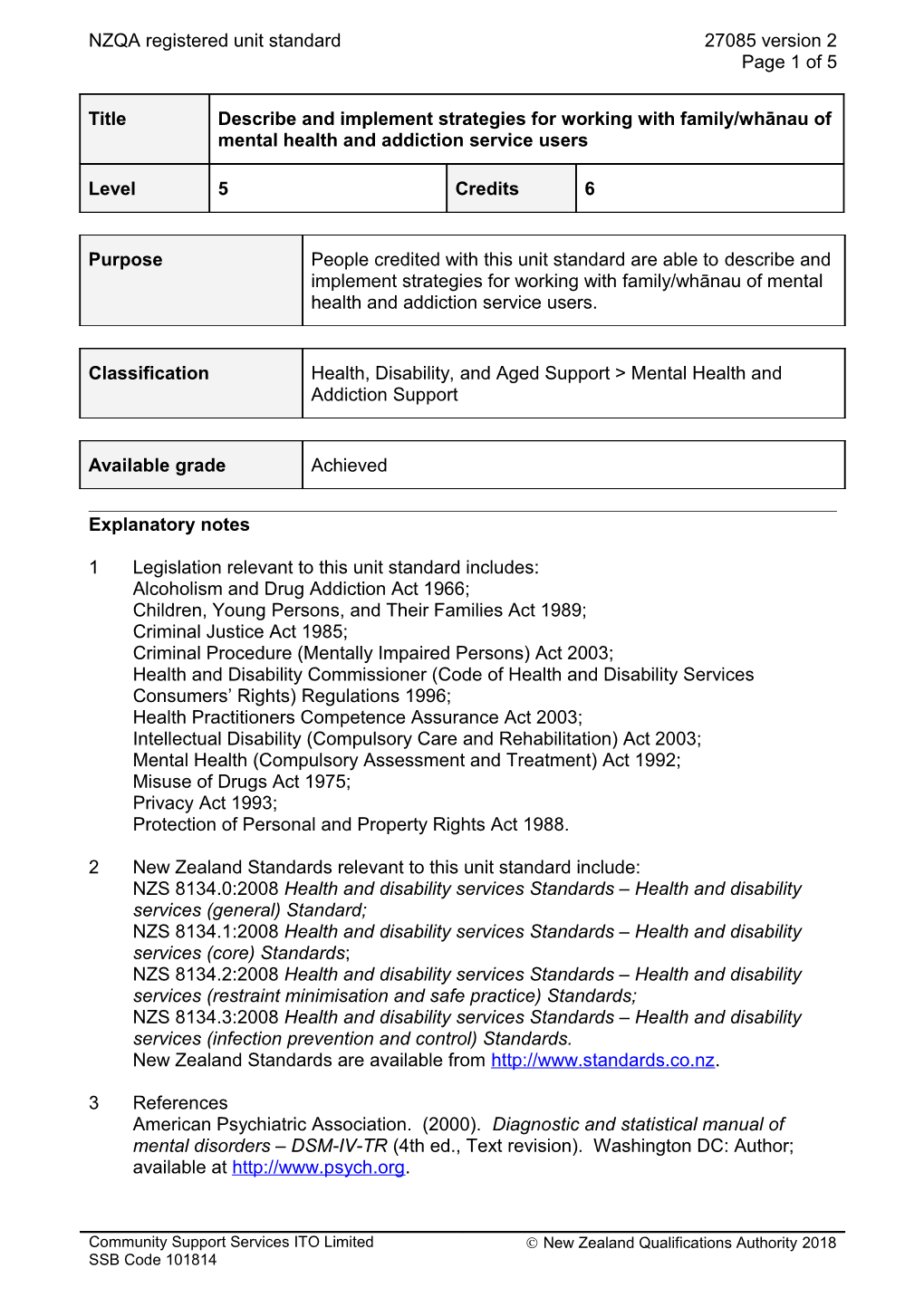 27085 Describe and Implement Strategies for Working with Family/Whānau of Mental Health