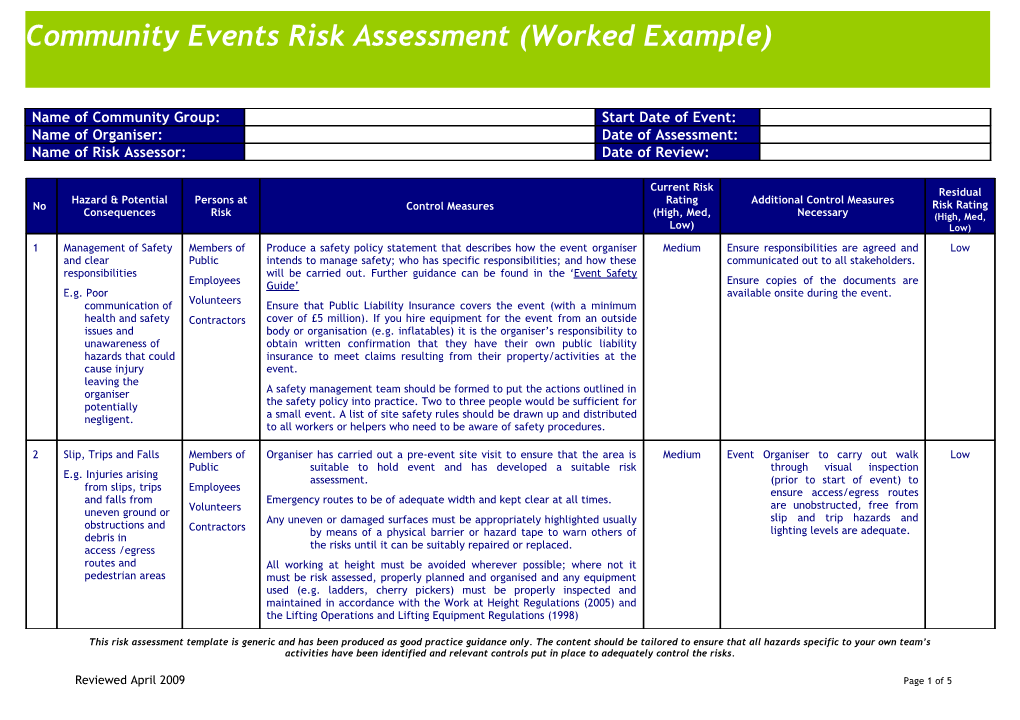 Community Events Risk Assessment Toolkit