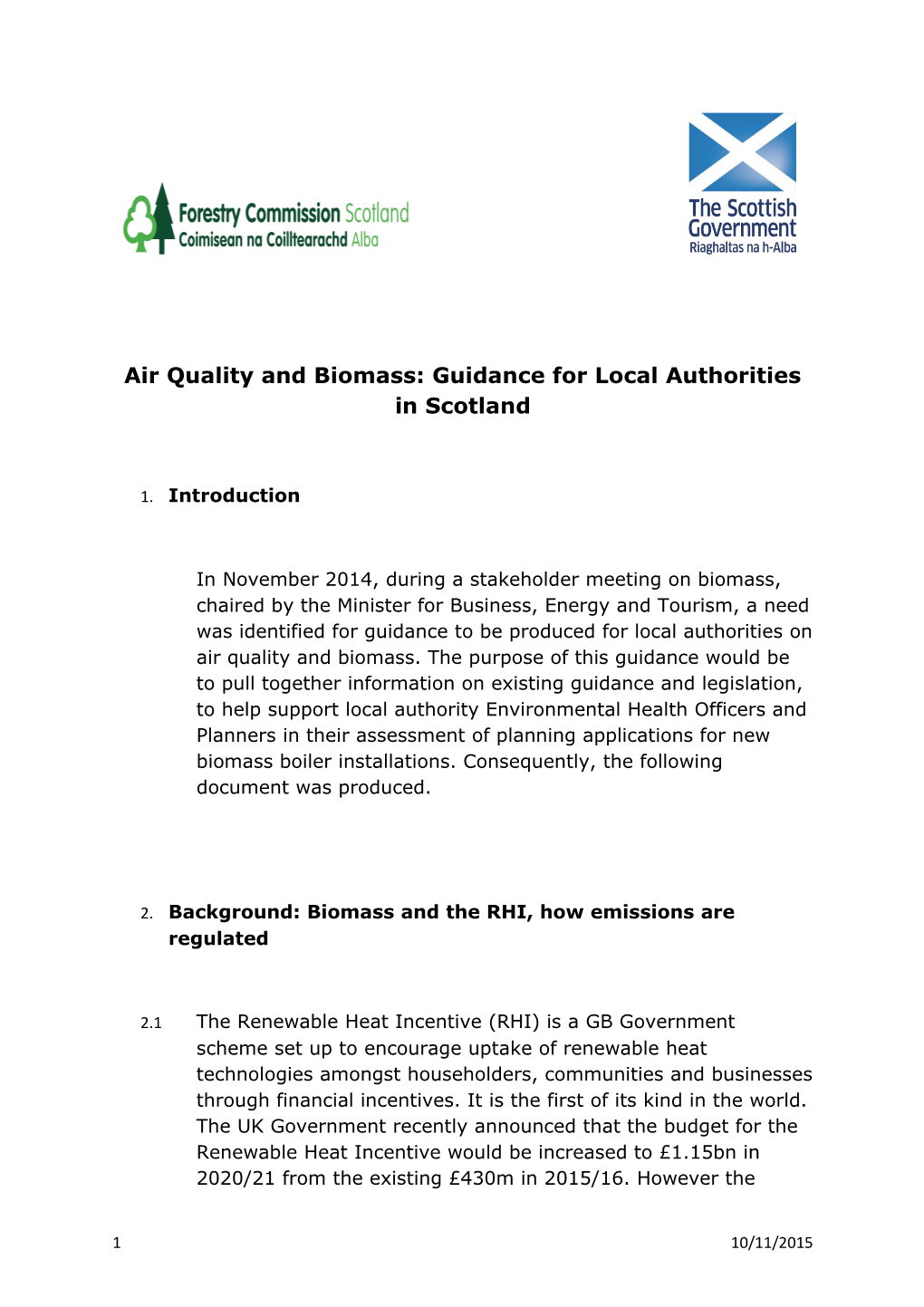 Air Quality and Biomass: Planning Guidance for Local Authorities in Scotland