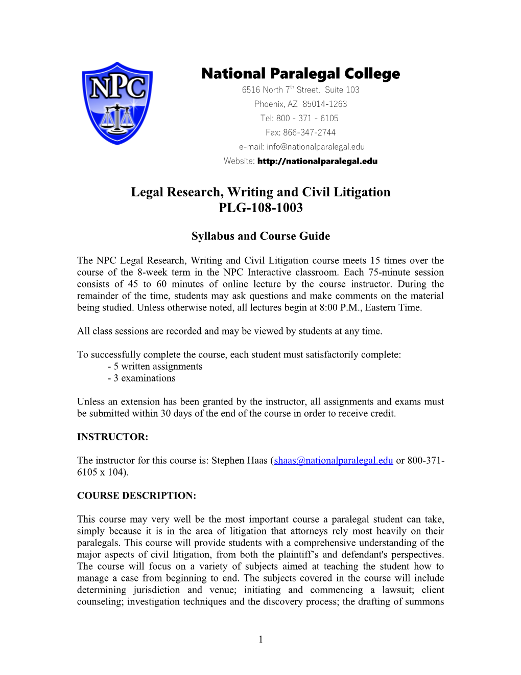 Legal Research, Writing and Civil Litigation