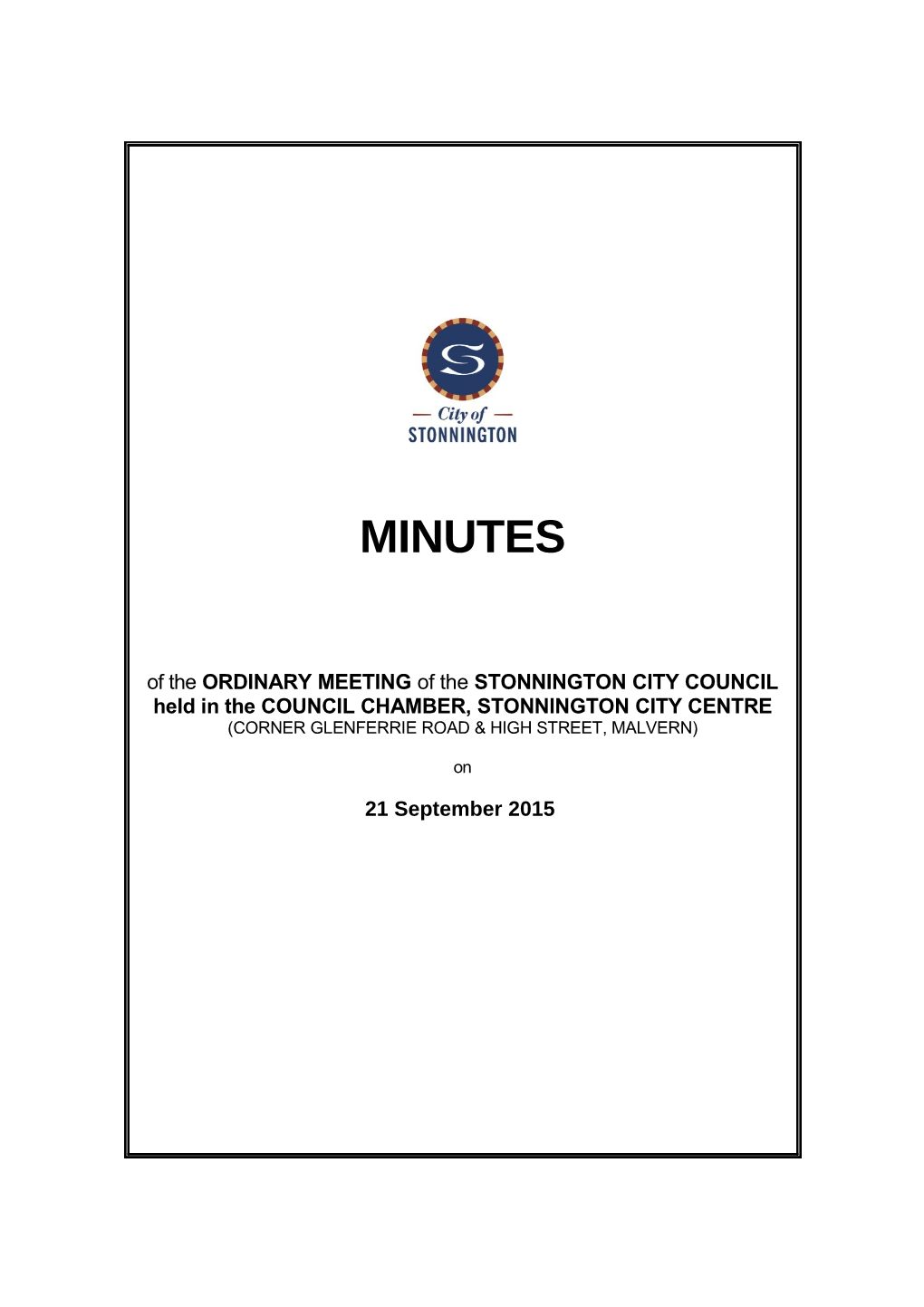 Minutes of Council Meeting - 21 September 2015