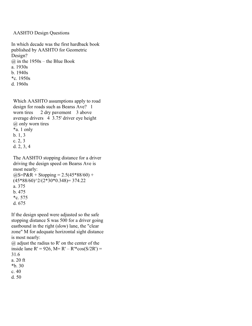 AASHTO Design Questions