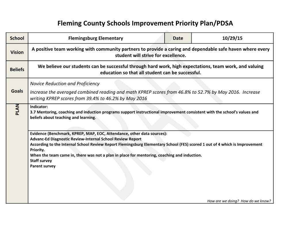 Fleming County Schools Improvement Priority Plan/PDSA