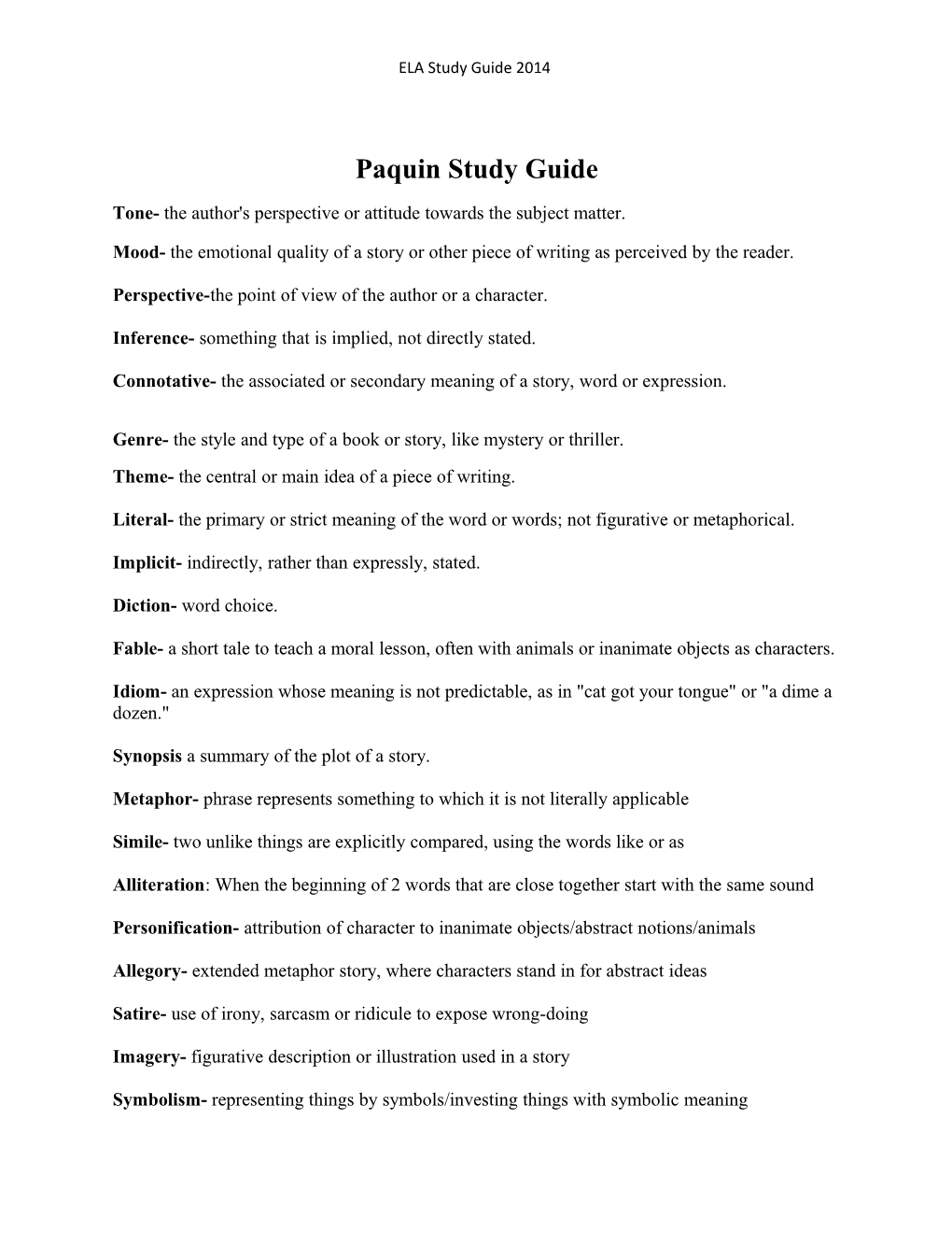 Paquin Study Guide